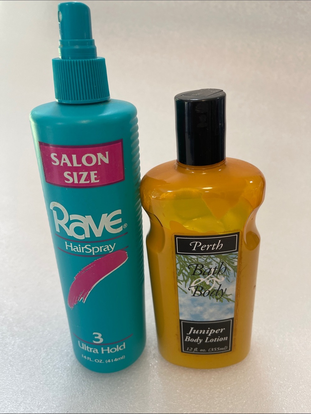 rave Hair Hairspray Bottle in Teal with Pink Accent & Perth Body Lotion